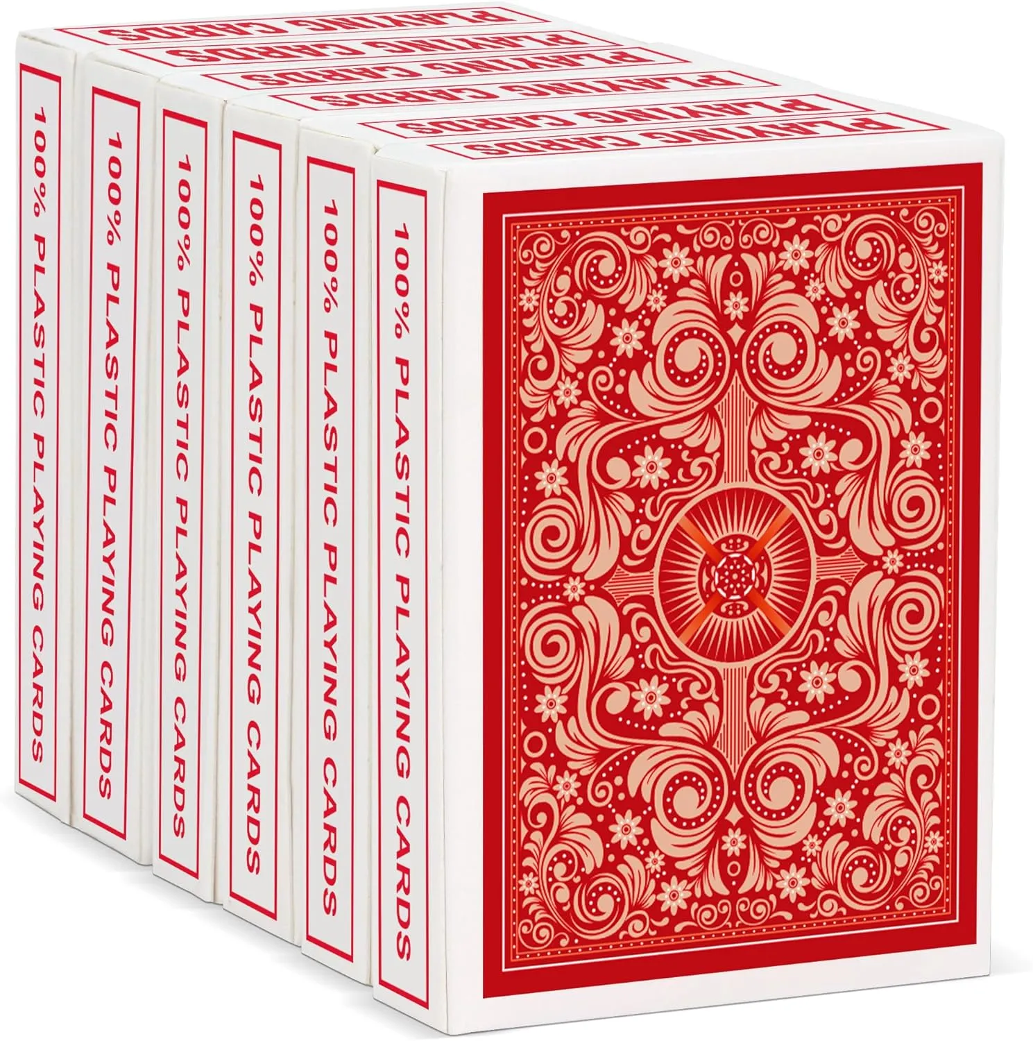 Plastic Playing Cards 6 Pack,Waterproof Playing Cards Bulk for Adults,Flexible and Easy Shuffle,6 Decks of Poker Cards Professional Set,Standard Playing Cards for Card Games(6 Red)…