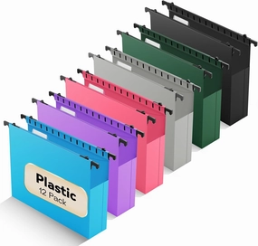 Plastic Extra Capacity Hanging File Folder,12 Pack Expanding Hanging File Folders Letter Size, Heavy Duty Folders 2 Inch Expansion, Reinforced Hanging Folders Designed for Bulky Files(Colorful)