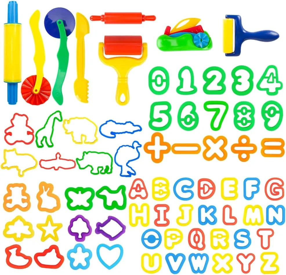 Play Dough Tools Set for Kids 69Pcs - Accessories, Letter and Numeral Molds, Rollers, Cutters, Animal Molds, and Art Clay Tools for Creative Dough Cutting