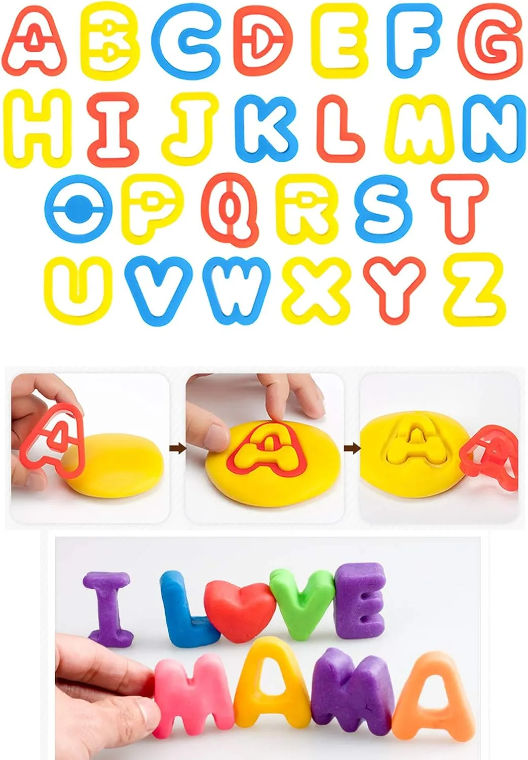 Play Dough Tools Set for Kids Letter Molds，Numeral Molds Various Plastic Animal Molds for Creative Dough Cutting (63 Pieces)