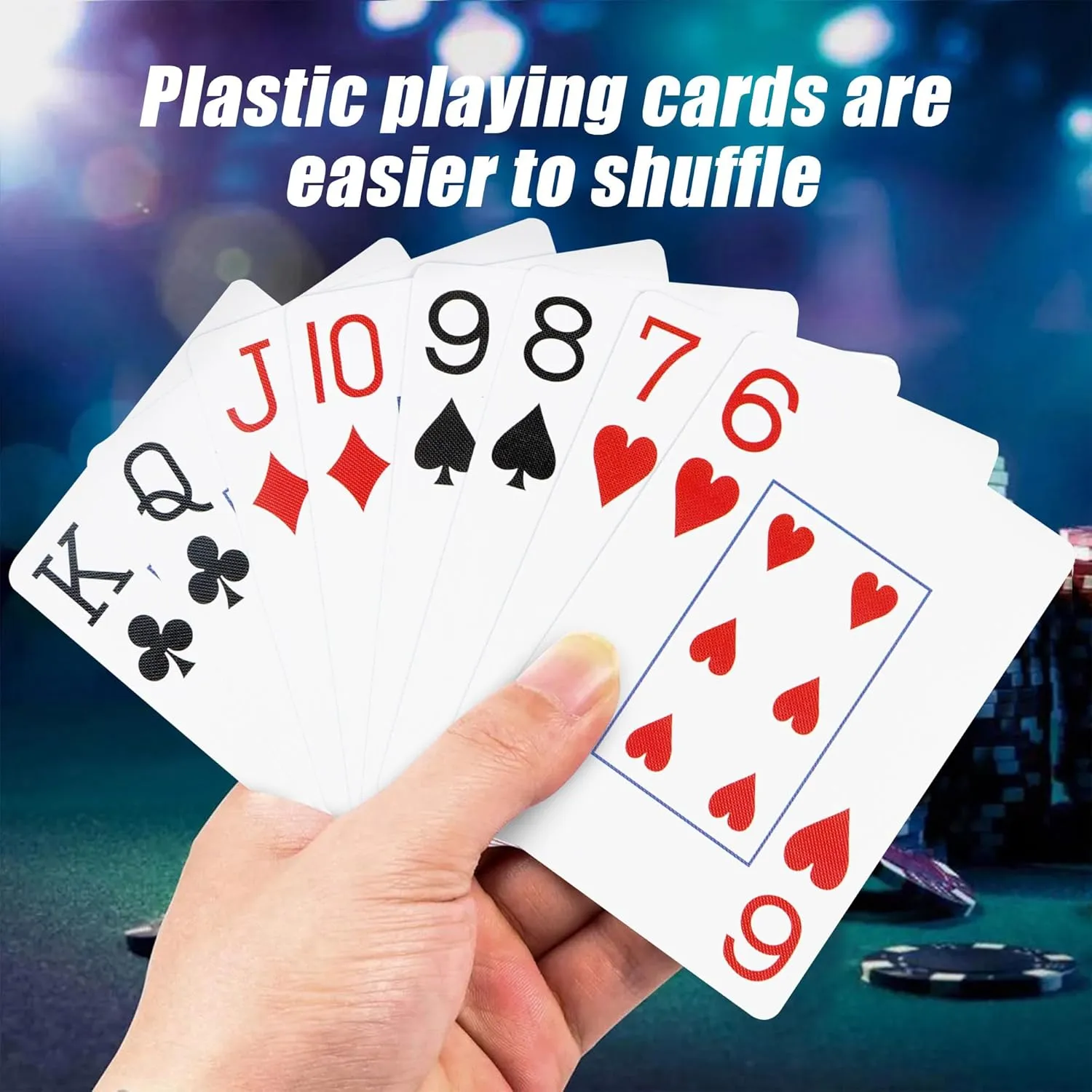 Playing Cards,Plastic Playing Cards Waterproof, Poker Size Card Professional,Jumbo Index Large Print Playing Card for Adults and Seniors,6 Decks of Cards Bulk,Use for Party and Game (6 Pack Blue)