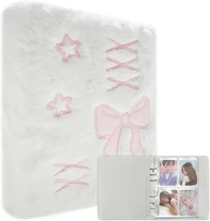 Plush Photocard Binder with 20Pcs Detachable Inner Pages A6 Kpop Photo Album 4-Pocket Double-sided Transparent Pages Kpop Star Card Holder for 3-inch Photo Pink