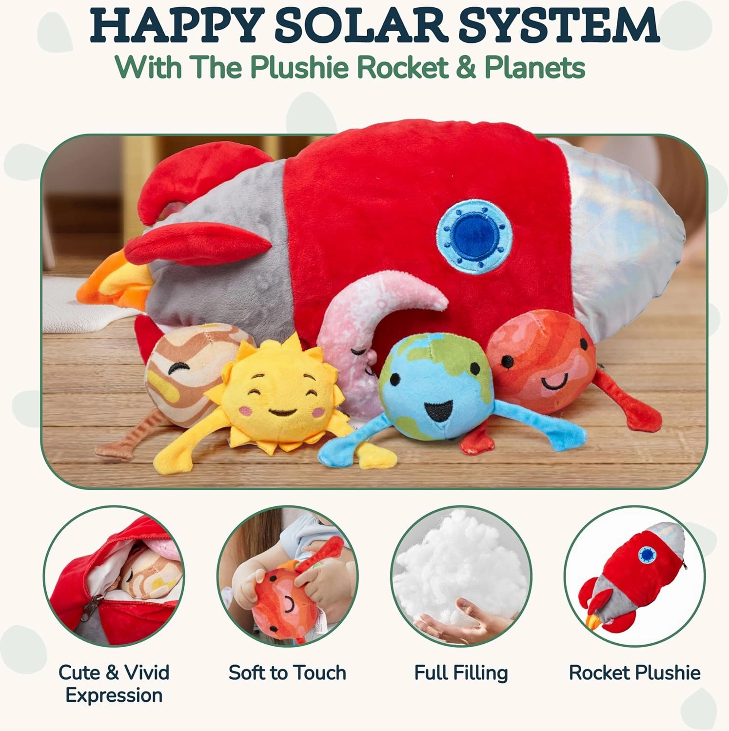 Plush Planets - Set of 5 - Stuffed Soft Toy Rocket with Planets - Educational Stuffed Plushie Set - Portable and Easy to Carry - Multicolor