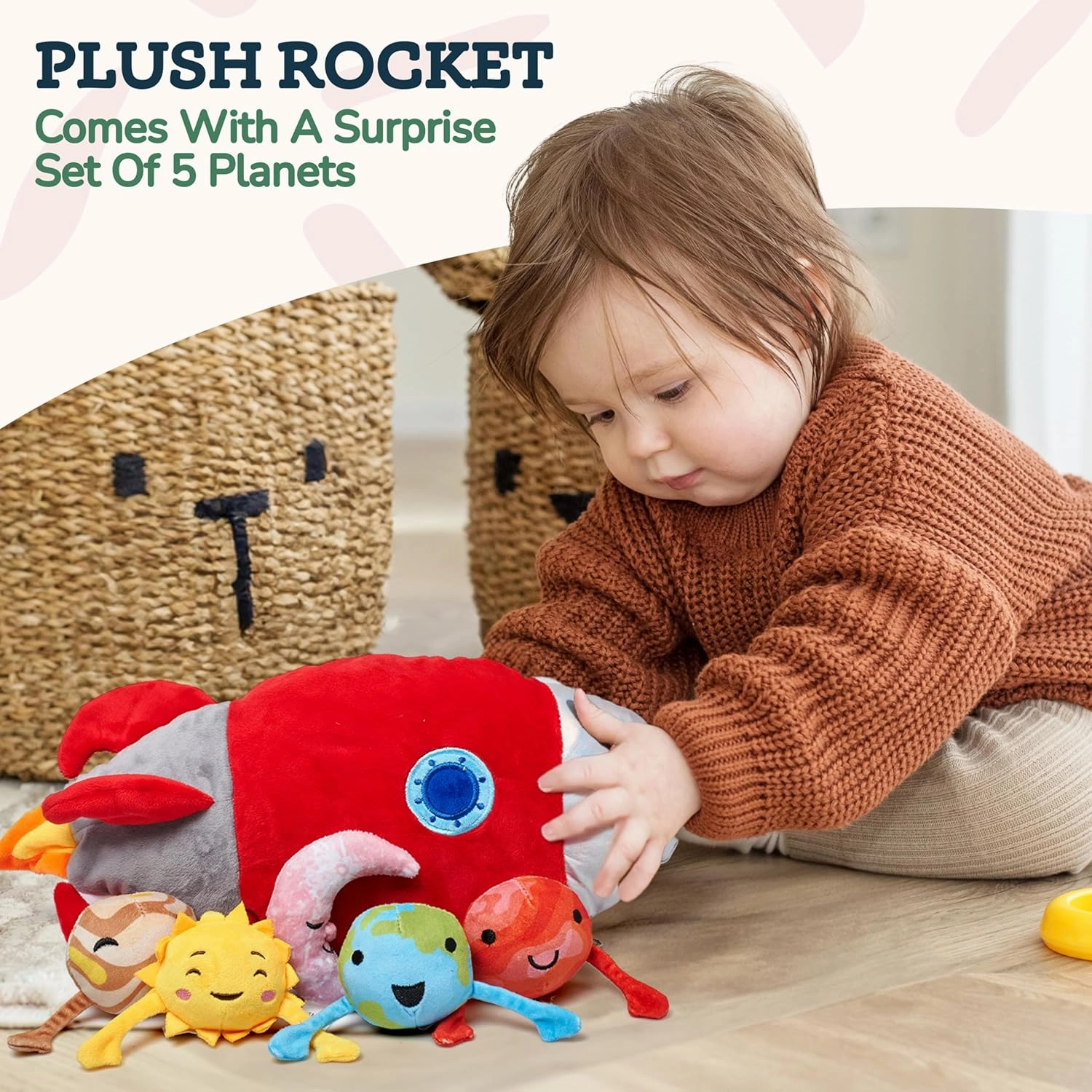 Plush Planets - Set of 5 - Stuffed Soft Toy Rocket with Planets - Educational Stuffed Plushie Set - Portable and Easy to Carry - Multicolor