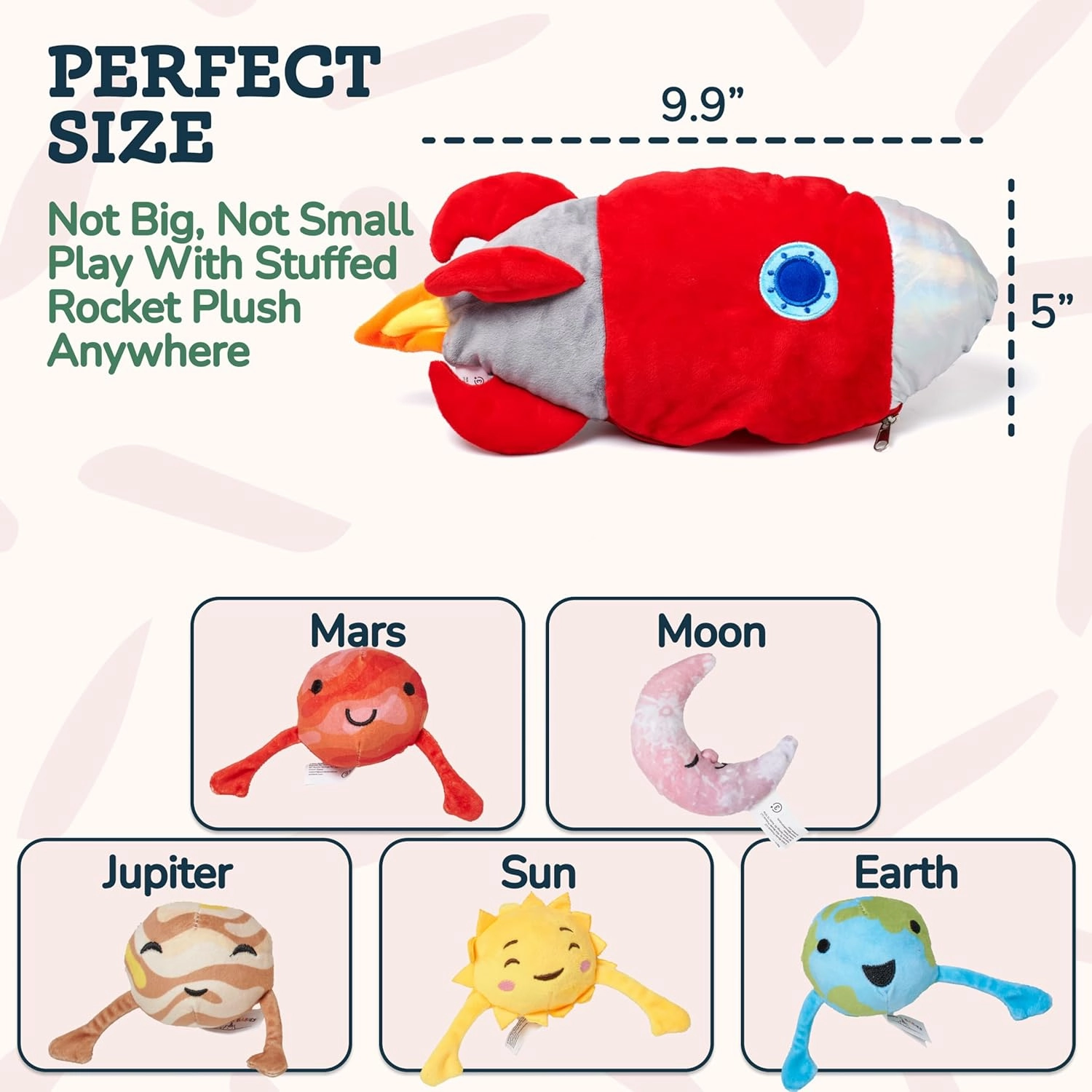 Plush Planets - Set of 5 - Stuffed Soft Toy Rocket with Planets - Educational Stuffed Plushie Set - Portable and Easy to Carry - Multicolor