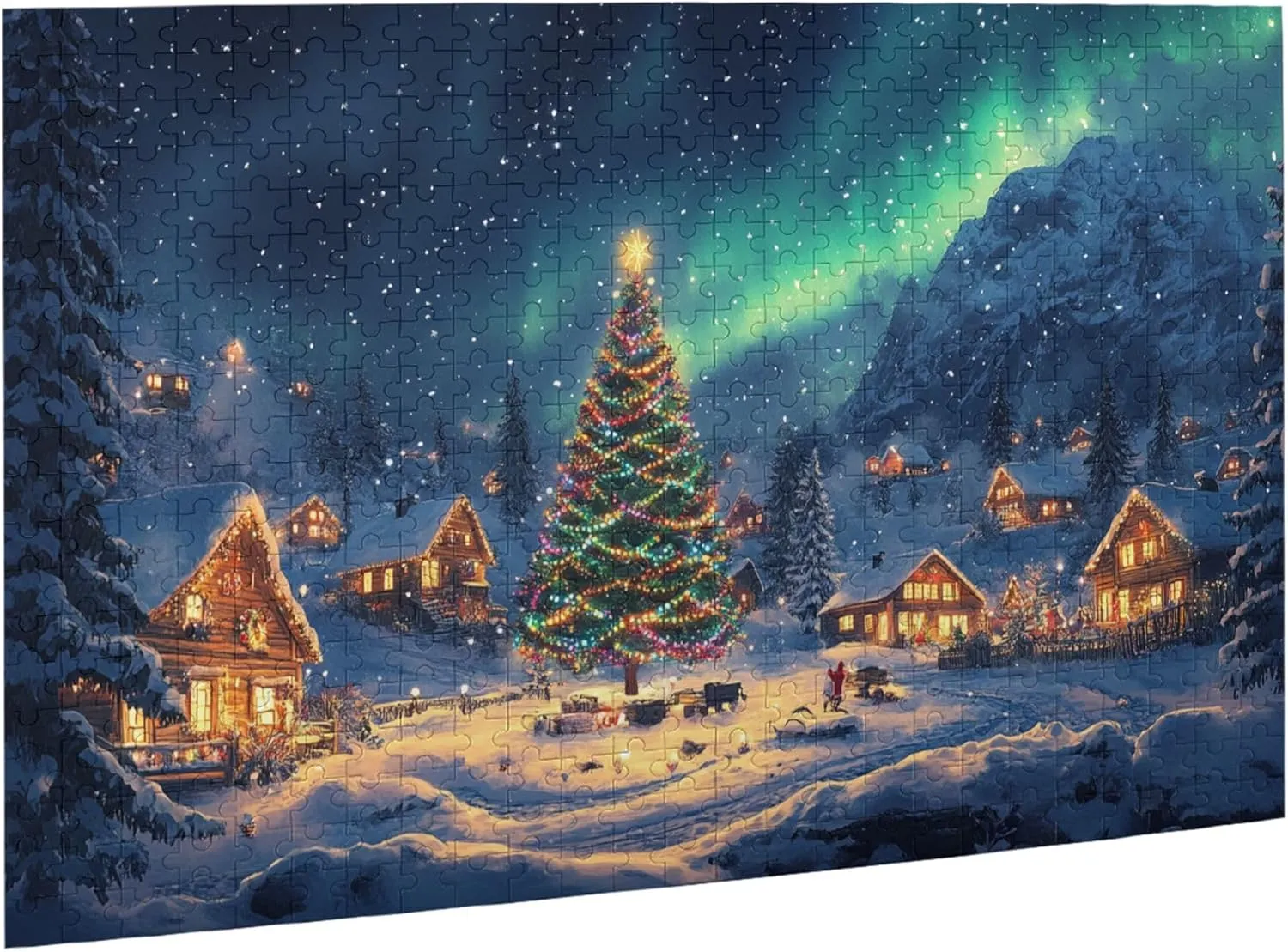 Polar Christmas Snow Scenery 500 Piece Wooden Jigsaw Puzzle,Enjoy The Puzzle Solving Process,Charm Snow Scenery Stress Relieving Puzzle,Family Leisure,Stress Relief and Entertainment
