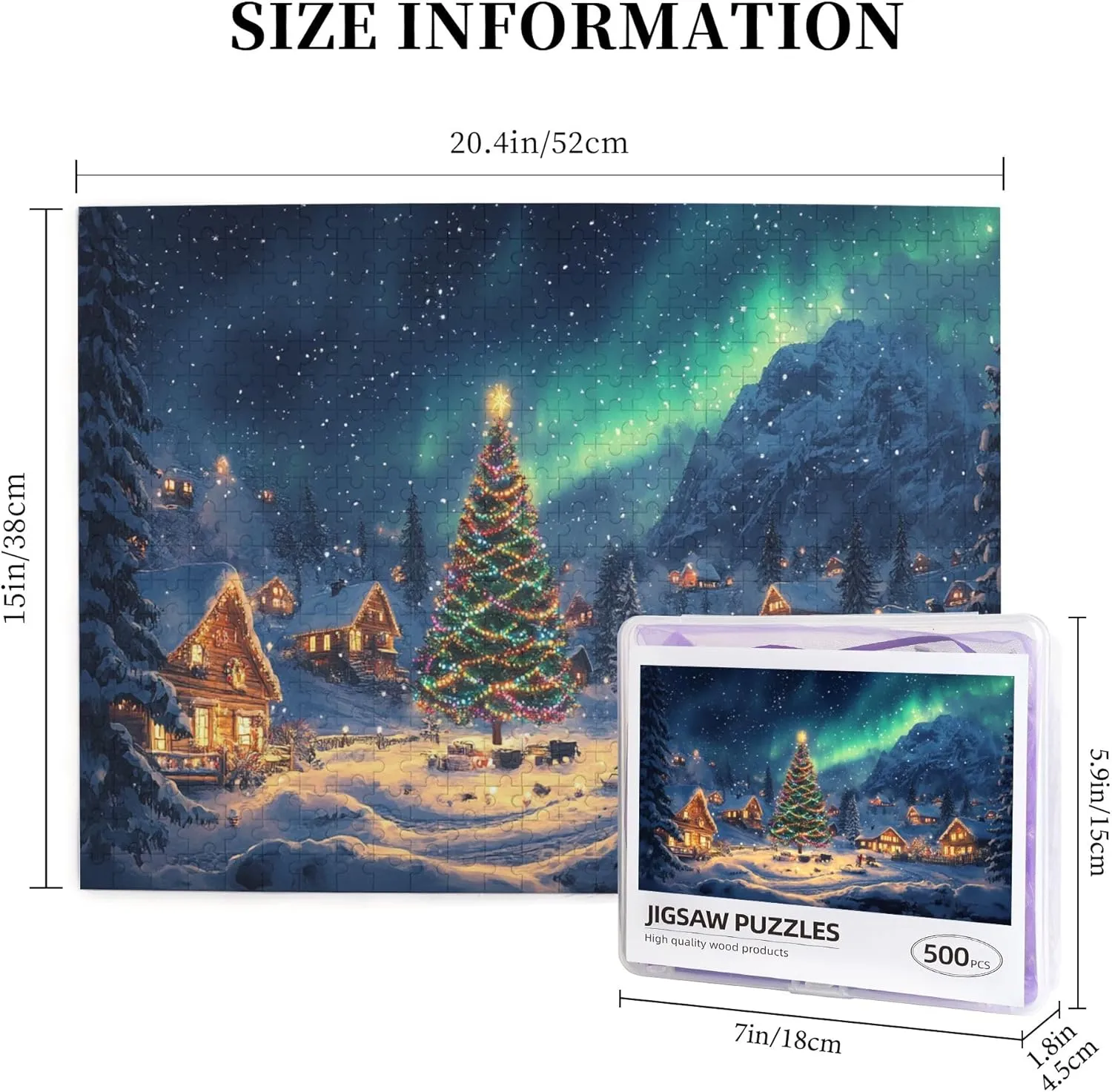 Polar Christmas Snow Scenery 500 Piece Wooden Jigsaw Puzzle,Enjoy The Puzzle Solving Process,Charm Snow Scenery Stress Relieving Puzzle,Family Leisure,Stress Relief and Entertainment