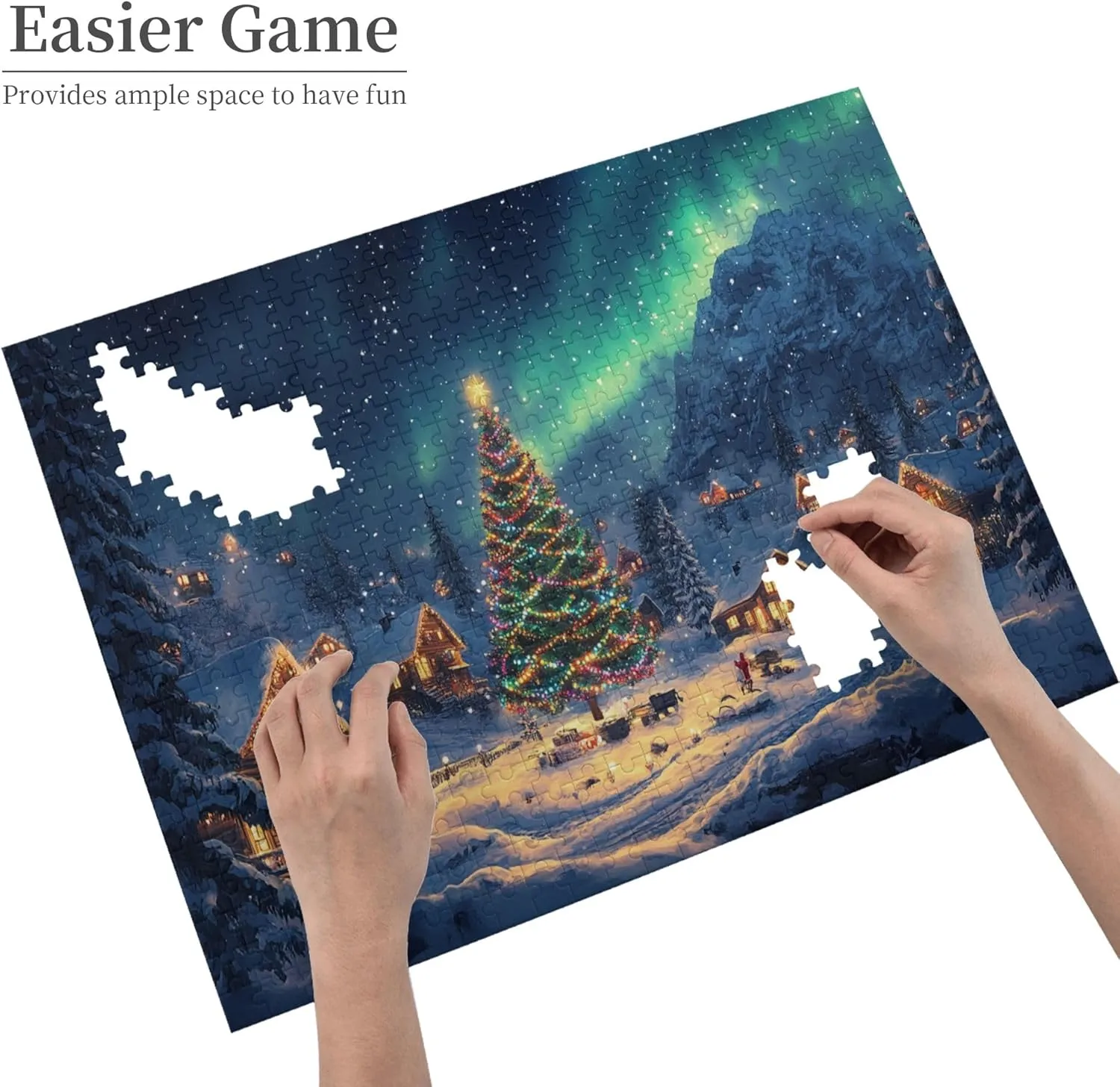 Polar Christmas Snow Scenery 500 Piece Wooden Jigsaw Puzzle,Enjoy The Puzzle Solving Process,Charm Snow Scenery Stress Relieving Puzzle,Family Leisure,Stress Relief and Entertainment
