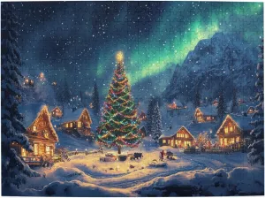 Polar Christmas Snow Scenery 500 Piece Wooden Jigsaw Puzzle,Enjoy The Puzzle Solving Process,Charm Snow Scenery Stress Relieving Puzzle,Family Leisure,Stress Relief and Entertainment