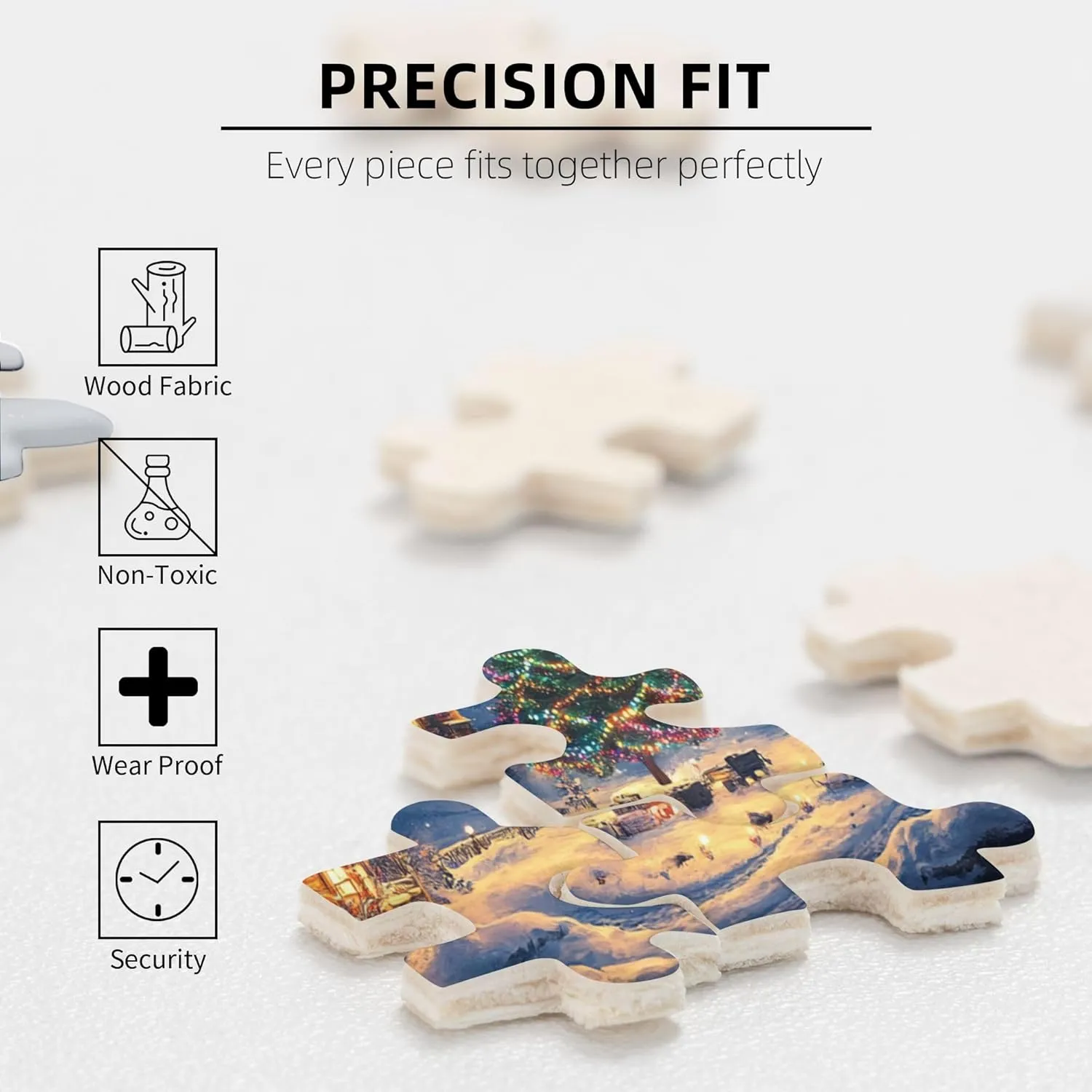 Polar Christmas Snow Scenery 500 Piece Wooden Jigsaw Puzzle,Enjoy The Puzzle Solving Process,Charm Snow Scenery Stress Relieving Puzzle,Family Leisure,Stress Relief and Entertainment