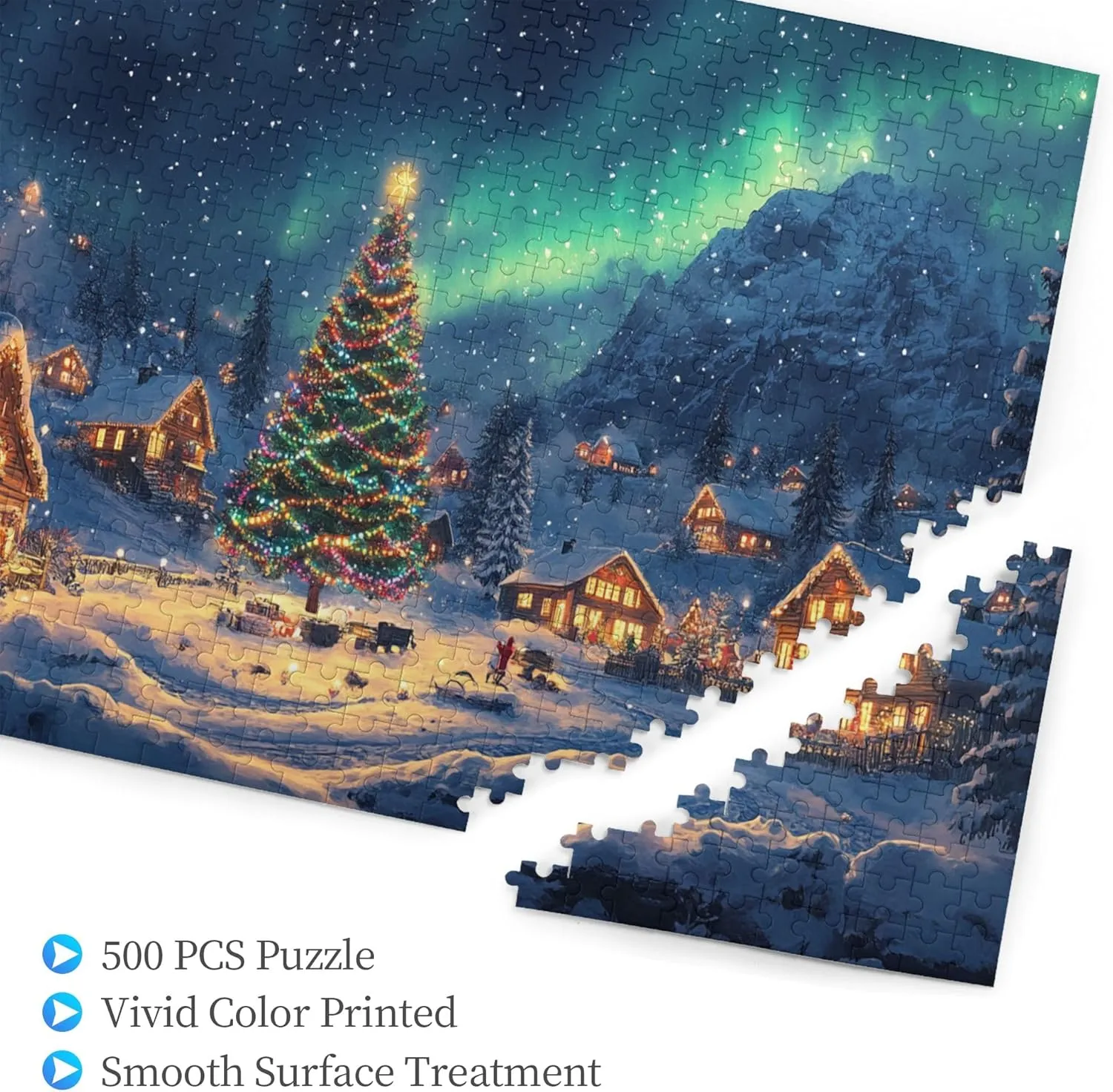 Polar Christmas Snow Scenery 500 Piece Wooden Jigsaw Puzzle,Enjoy The Puzzle Solving Process,Charm Snow Scenery Stress Relieving Puzzle,Family Leisure,Stress Relief and Entertainment