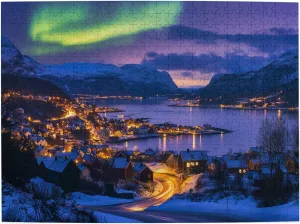 Polar Town and The Aurora Borealis 500 Piece Puzzle for Adults,Stunning Artwork,Enchanting Scenery Wooden Jigsaw Puzzles,Great for Relaxation and Display for Puzzle Enthusiast