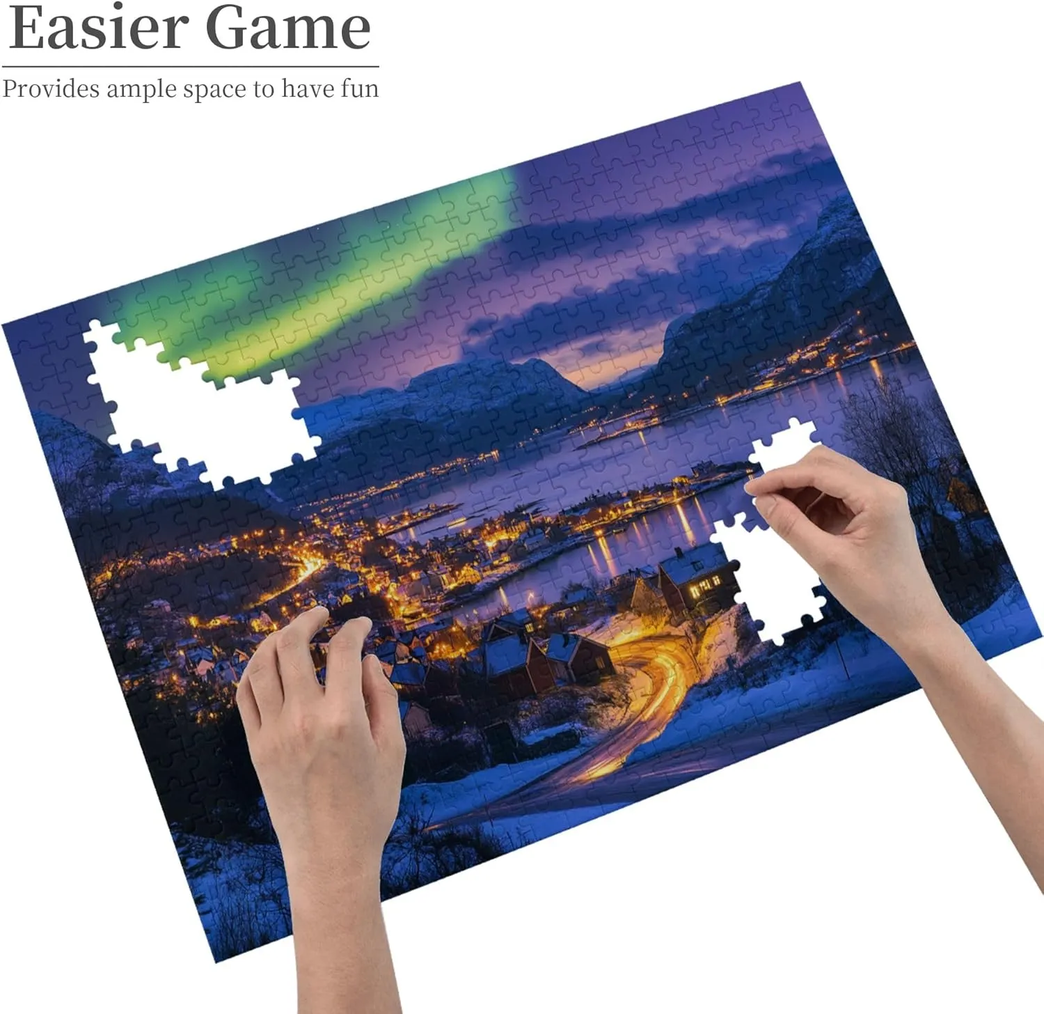 Polar Town and The Aurora Borealis 500 Piece Puzzle for Adults,Stunning Artwork,Enchanting Scenery Wooden Jigsaw Puzzles,Great for Relaxation and Display for Puzzle Enthusiast