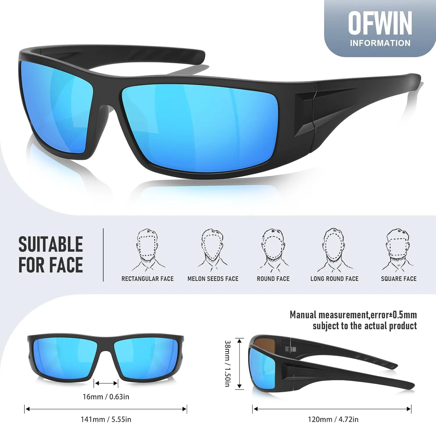 Polarized Sports Sunglasses for Men UV Protective Unbreakable Frame Driving Cycling Fishing Sun Glasses