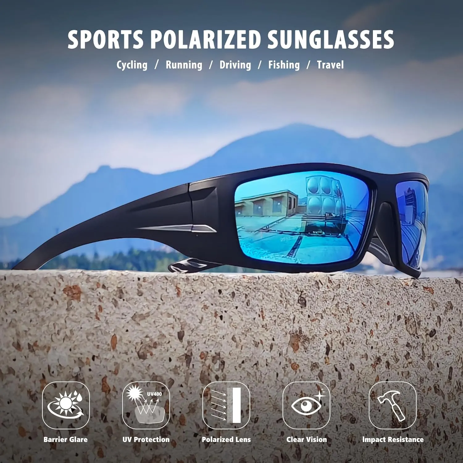 Polarized Sports Sunglasses for Men UV Protective Unbreakable Frame Driving Cycling Fishing Sun Glasses