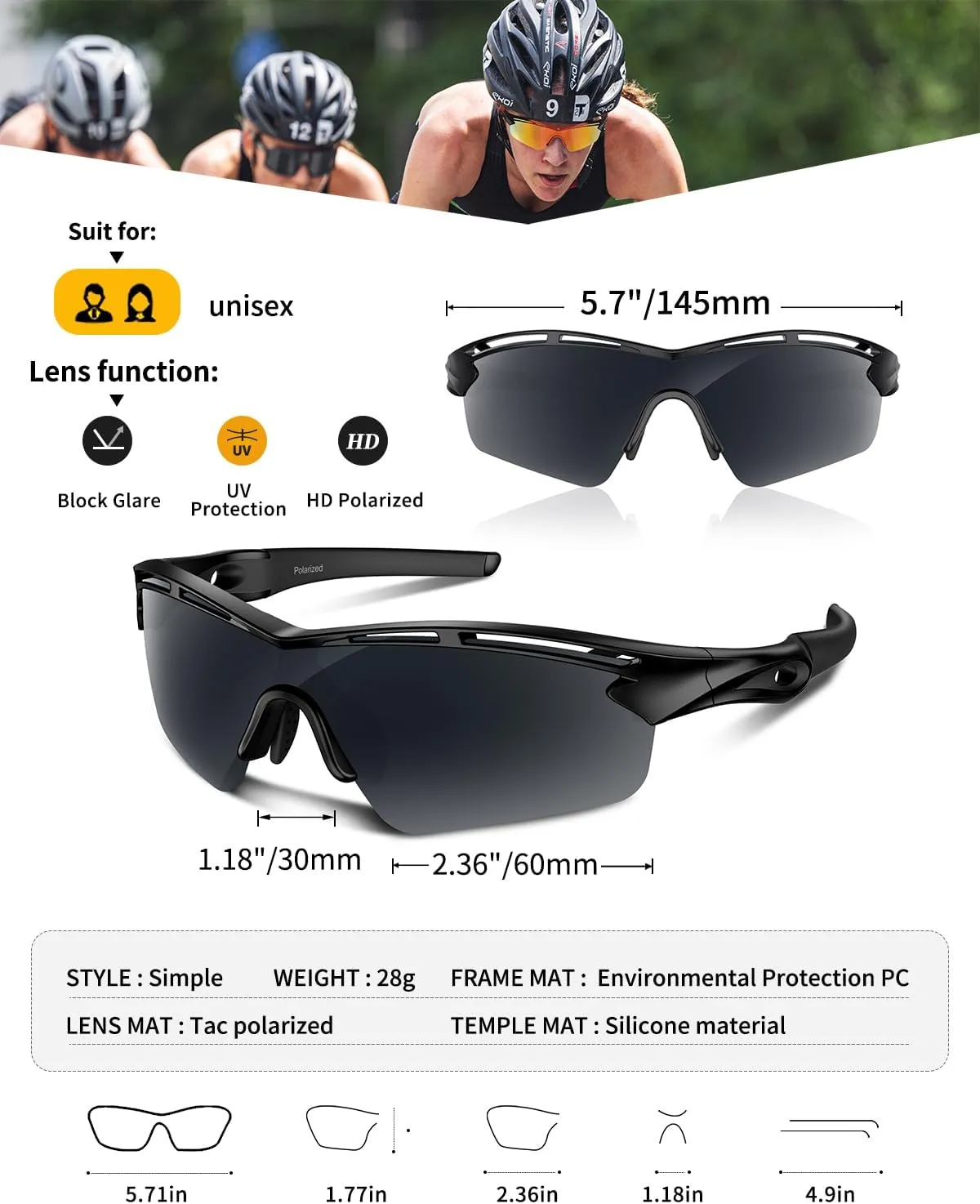 Polarized Sports Sunglasses for Men Women Youth Baseball Cycling Running Driving Fishing Tennis Golf Motor TAC UV400 TR90