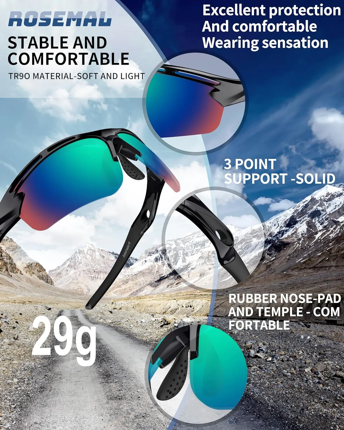 Polarized Sports Sunglasses for Men Women Youth Baseball Running Cycling Driving Fishing Tennis Golf Motor TAC UV400 TR90