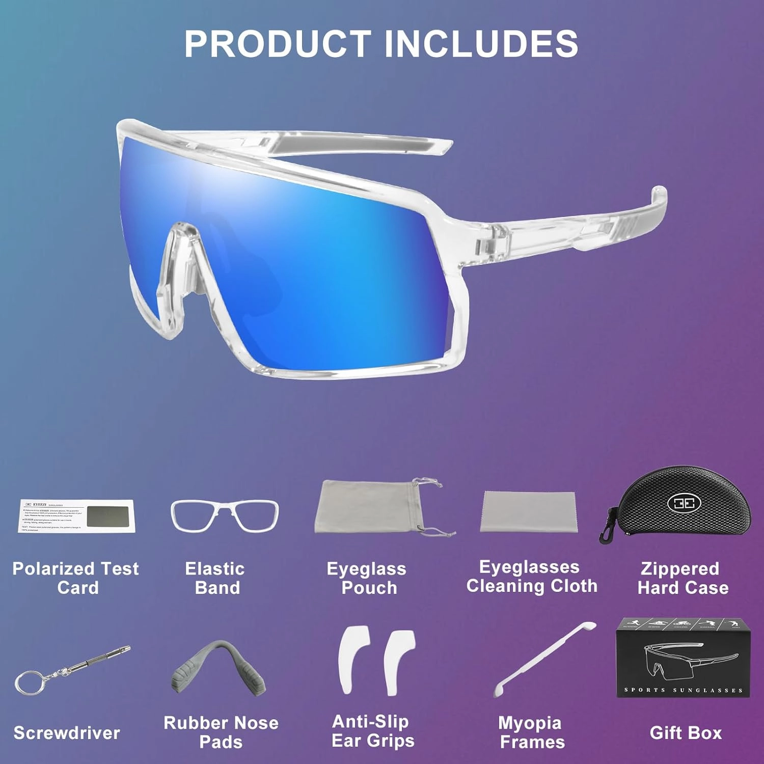 Polarized Sports Sunglasses for Men Women, Cycling Glasses UV Protection Mountain Biking Glasses for Fishing Running