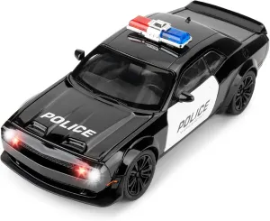 Police Car Model for Boys Age 3-12 1:22 Dodge Challenger SRT Hellcat Toy Diecast Collectible Toy with Lights and Sounds Decoration Model Car Toy Gift for Kidss 3 