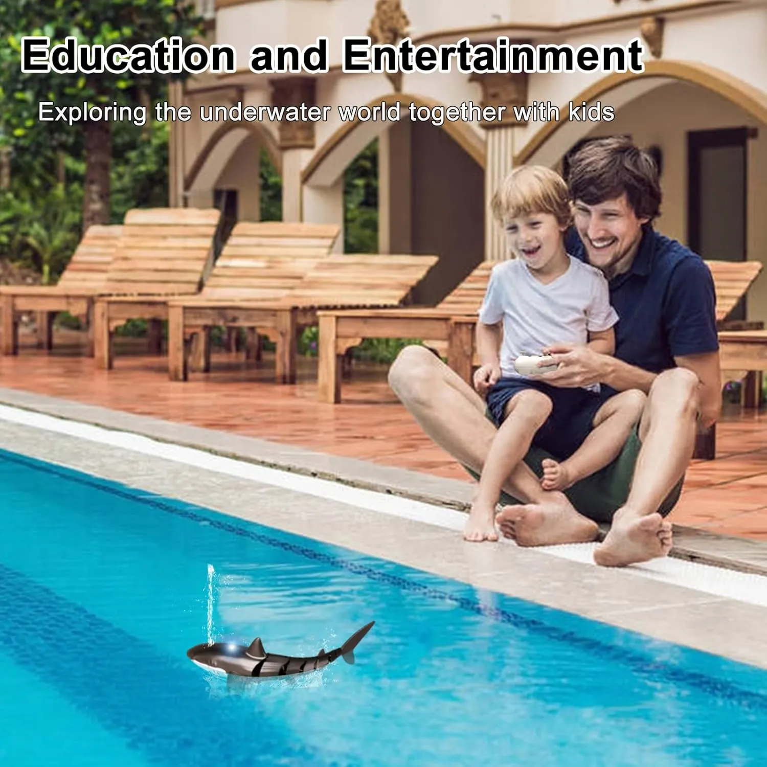 Pool Toy, Remote Control Shark Toy for Boys, Bath Toy for Kids, High Simulation Shark RC Boat Boy Toy with Light & Spray Water, Gift for 6  Year Old Boys Girls, Black