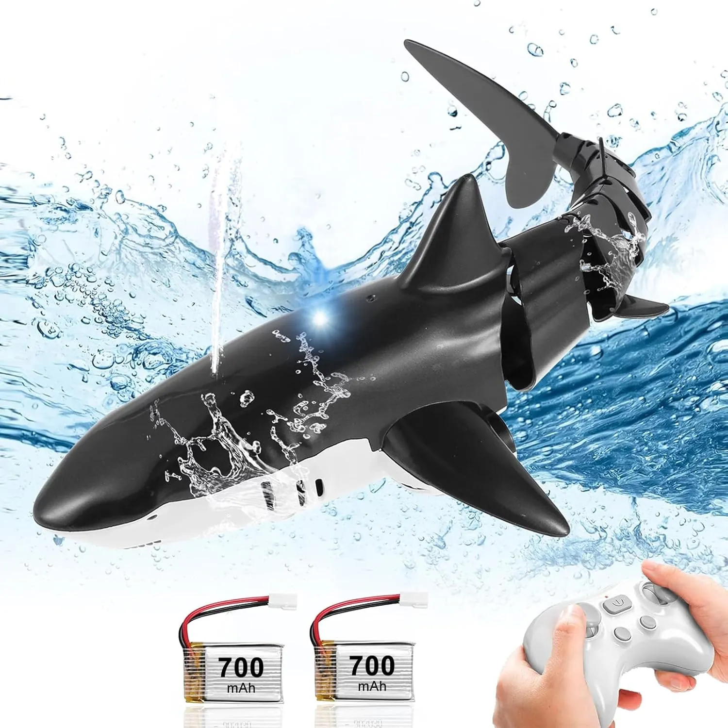 Pool Toy, Remote Control Shark Toy for Boys, Bath Toy for Kids, High Simulation Shark RC Boat Boy Toy with Light & Spray Water, Gift for 6  Year Old Boys Girls, Black