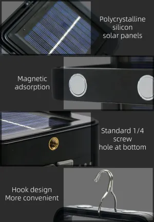 Portable LED Camping Light, Solar Charging,USB Rechargeable Light, Black, 500 Lumen, Waterproof, Modern Style, Outdoor Use