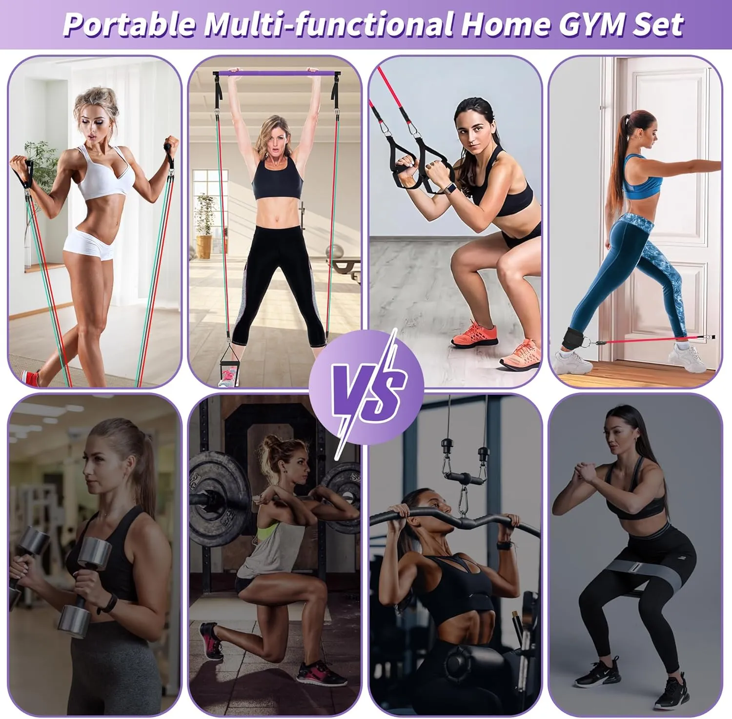 Portable Pilates Bar Kit with Resistance Bands for Men and Women - 3 Set Exercise Resistance Bands - Multifunctional Home Gym - Supports Full-Body Workouts – with Fitness Poster and Video