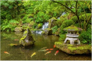 Portland Japanese Garden Pond Fish carp 1000 Piece Wooden Jigsaw Puzzles Adults Kids DIY Educational Puzzle Colorful Large Artwork Decompression Toy Game Gift Home Decor