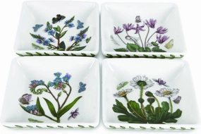 Portmeirion Botanic Garden 3" Mini Square Dish (Set of 4), Assorted Florals Motif - Durable Porcelain with Chip-Resistant Glaze, Dishwasher, Microwave, Oven Safe - Stylish Bakeware & Serveware