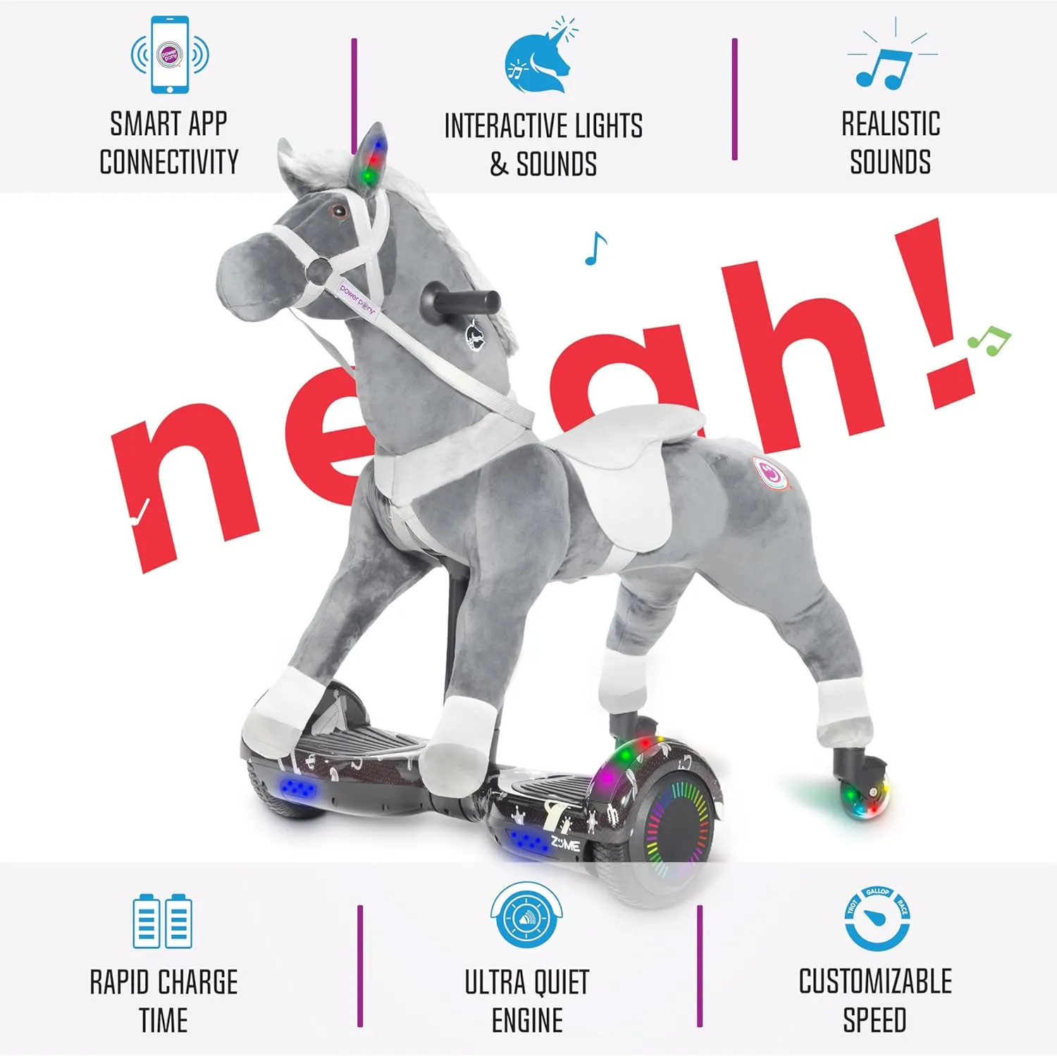 Power Pony Ride On Horse for Kids 4-8 - Power Ponies Electric Ride on Horse - Unicorn Riding Toy Brings Epic Joy - Grey, Apollo