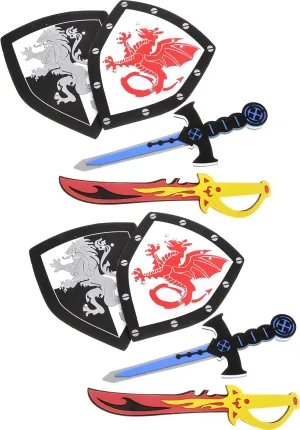 PowerTRC Sword and Shield Play Set | Dragon and Lion Shield for Party Favors | Pretend Play (2 Packs)