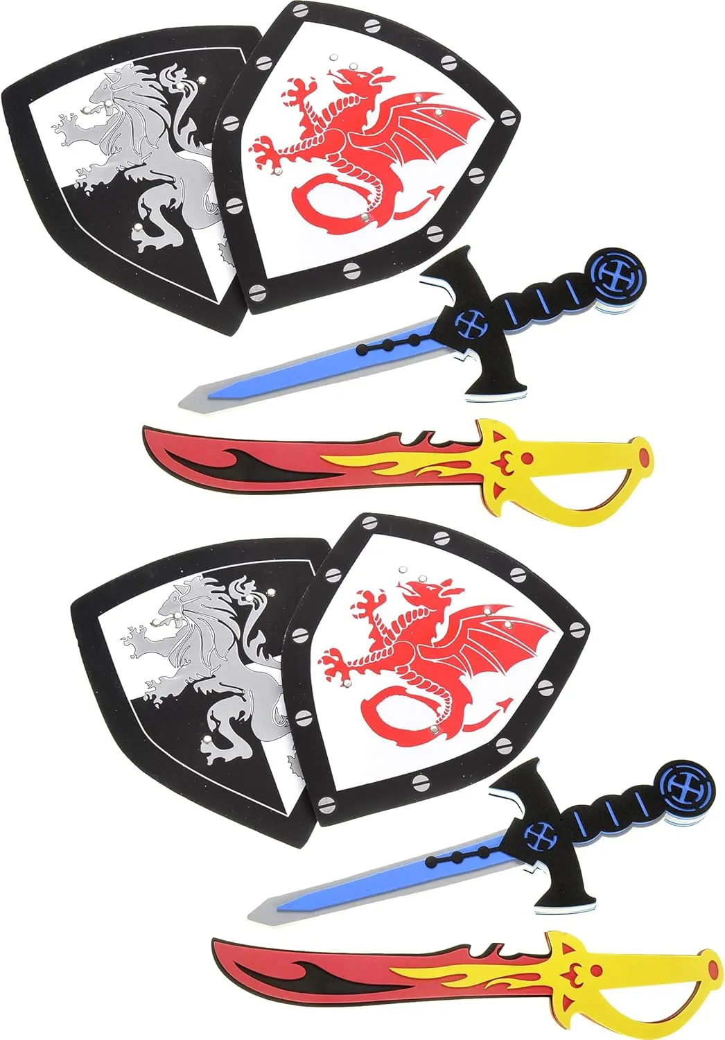 PowerTRC Sword and Shield Play Set | Dragon and Lion Shield for Party Favors | Pretend Play (2 Packs)