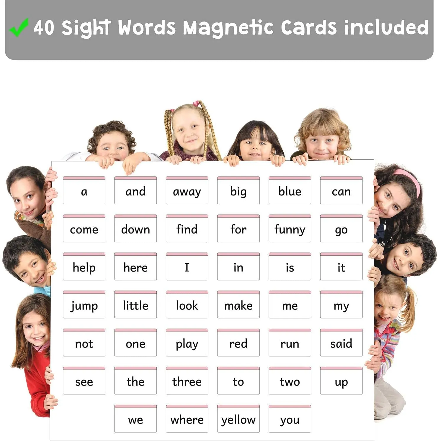 Pre-K Sight Words Magnetic Flash Cards(Pre-Kindergarten) - 40 Sturdy Large Dolch Cards for Literacy of Beginning Readers, Homeschool, Teachers and ESL, Preschool