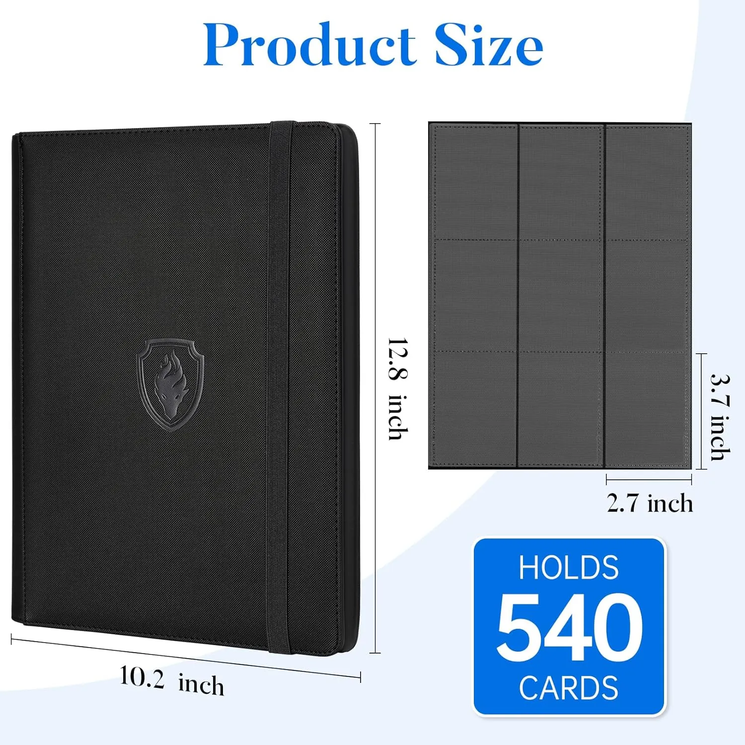Premium 9 Pocket Card Binder for 540 Cards, Fabmaker PU Cover Trading Card Binder, Sturdy Card Collection Album, Sleek Card Holder Folders for YuGiOh, MTG, TCG, Game Cards & Sports Cards, Black