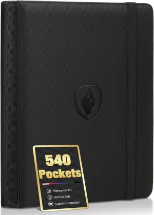 Premium 9 Pocket Card Binder for 540 Cards, Fabmaker PU Cover Trading Card Binder, Sturdy Card Collection Album, Sleek Card Holder Folders for YuGiOh, MTG, TCG, Game Cards & Sports Cards, Black