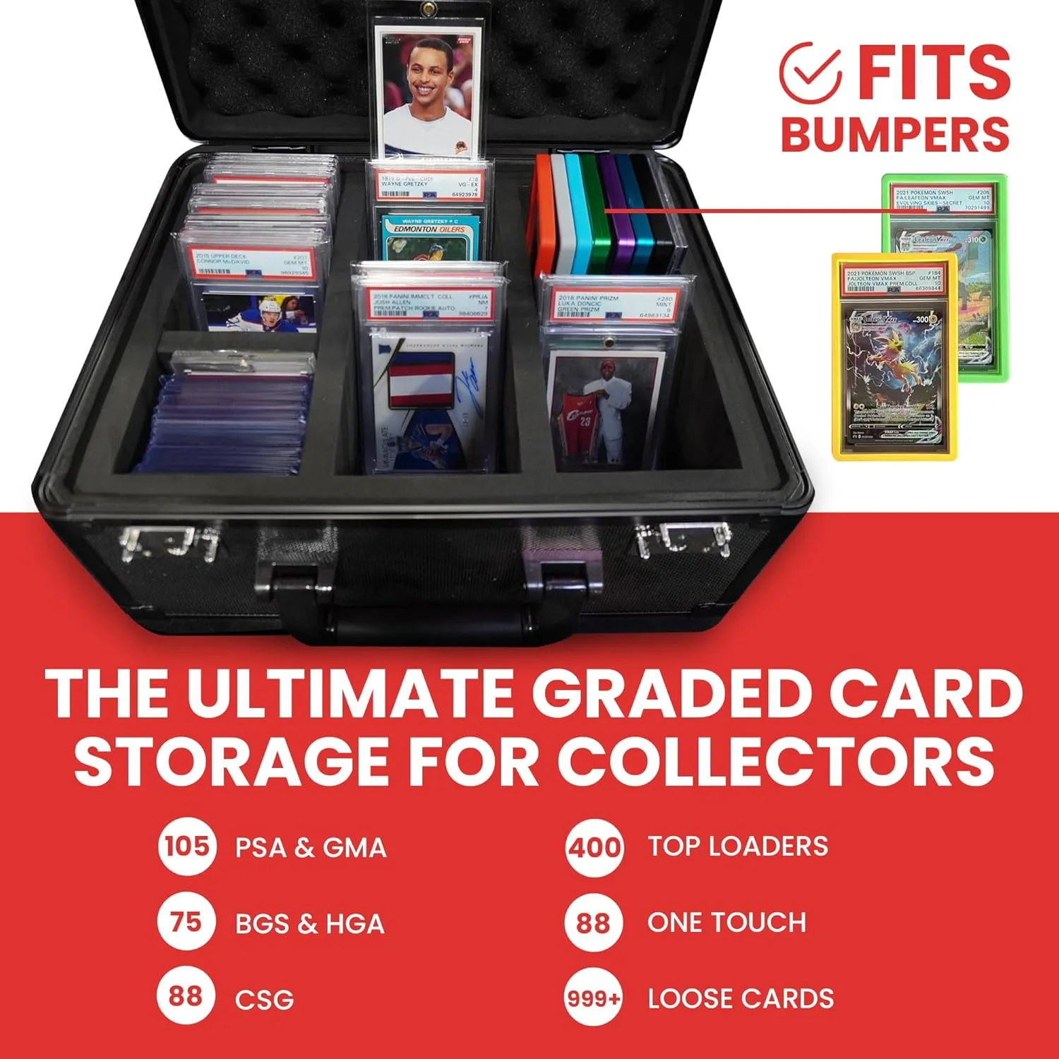 Premium Graded Card Storage Box - Impact Resistant Graded Card Case with TSA Lock & GPS Compartment, Holds 90 PSA/BGS Cards, Toploader Cards, Sports, Trading Card Storage Box for Collectors & Travel