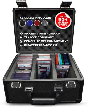 Premium Graded Card Storage Box - Impact Resistant Graded Card Case with TSA Lock & GPS Compartment, Holds 90 PSA/BGS Cards, Toploader Cards, Sports, Trading Card Storage Box for Collectors & Travel
