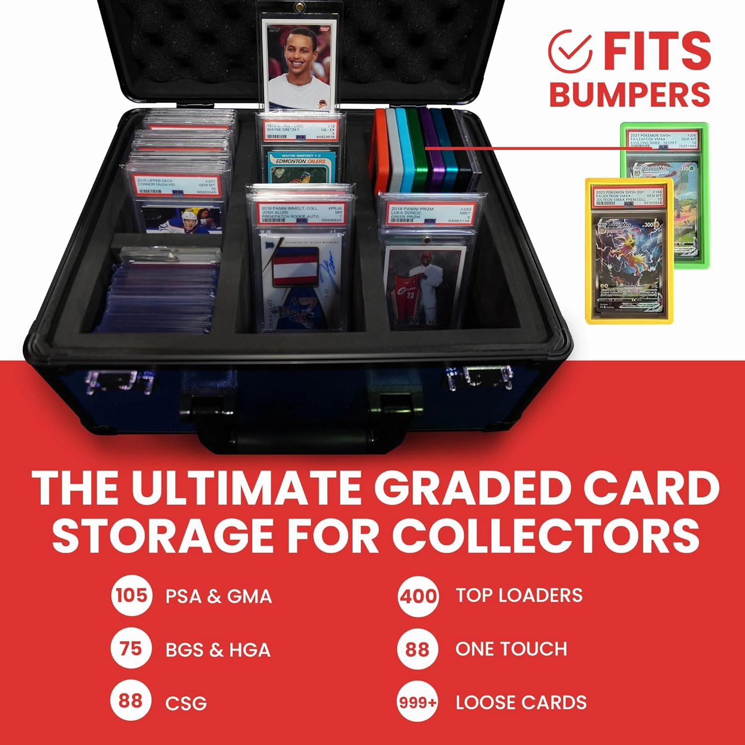 Premium Graded Card Storage Box - Impact Resistant Graded Card Case with TSA Lock & GPS Compartment, Holds 90 PSA/BGS Cards, Toploader Cards, Sports, Trading Card Storage Box for Collectors & Travel