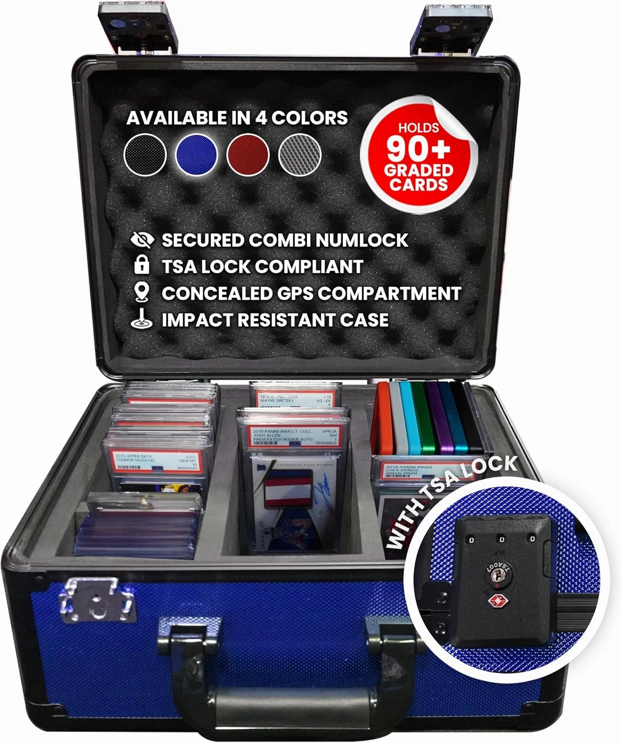 Premium Graded Card Storage Box - Impact Resistant Graded Card Case with TSA Lock & GPS Compartment, Holds 90 PSA/BGS Cards, Toploader Cards, Sports, Trading Card Storage Box for Collectors & Travel