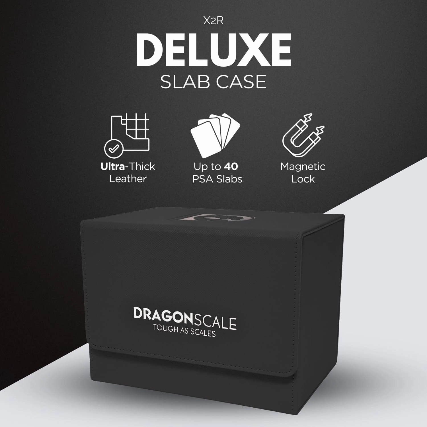 Premium Leather Slab Case | X2R Ultimate | Durable & Waterproof Leather Slab Case for Graded Sports & Trading Cards | PSA BGS CGC | Assorted Storage & Collectors Case (2-Row Black)