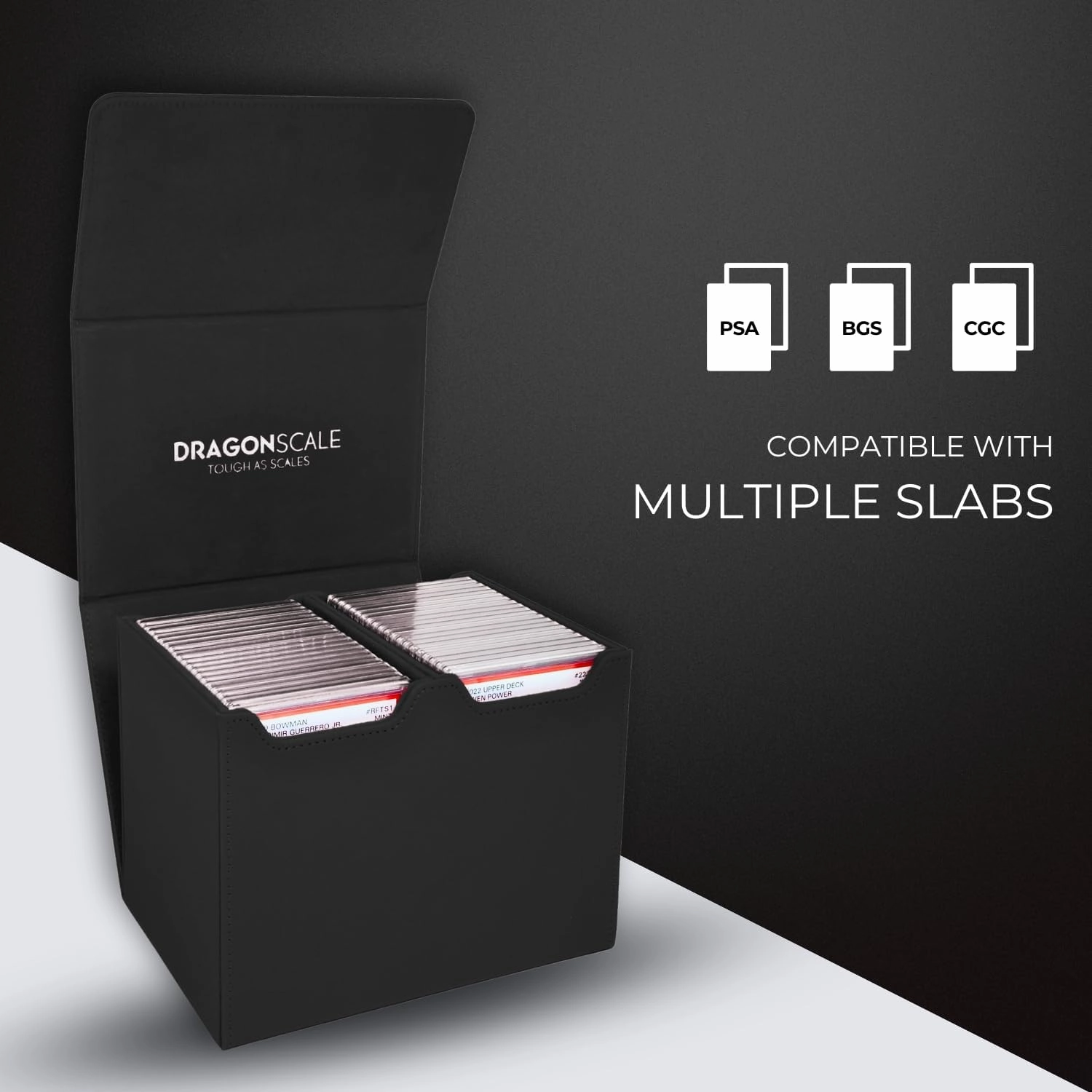 Premium Leather Slab Case | X2R Ultimate | Durable & Waterproof Leather Slab Case for Graded Sports & Trading Cards | PSA BGS CGC | Assorted Storage & Collectors Case (2-Row Black)