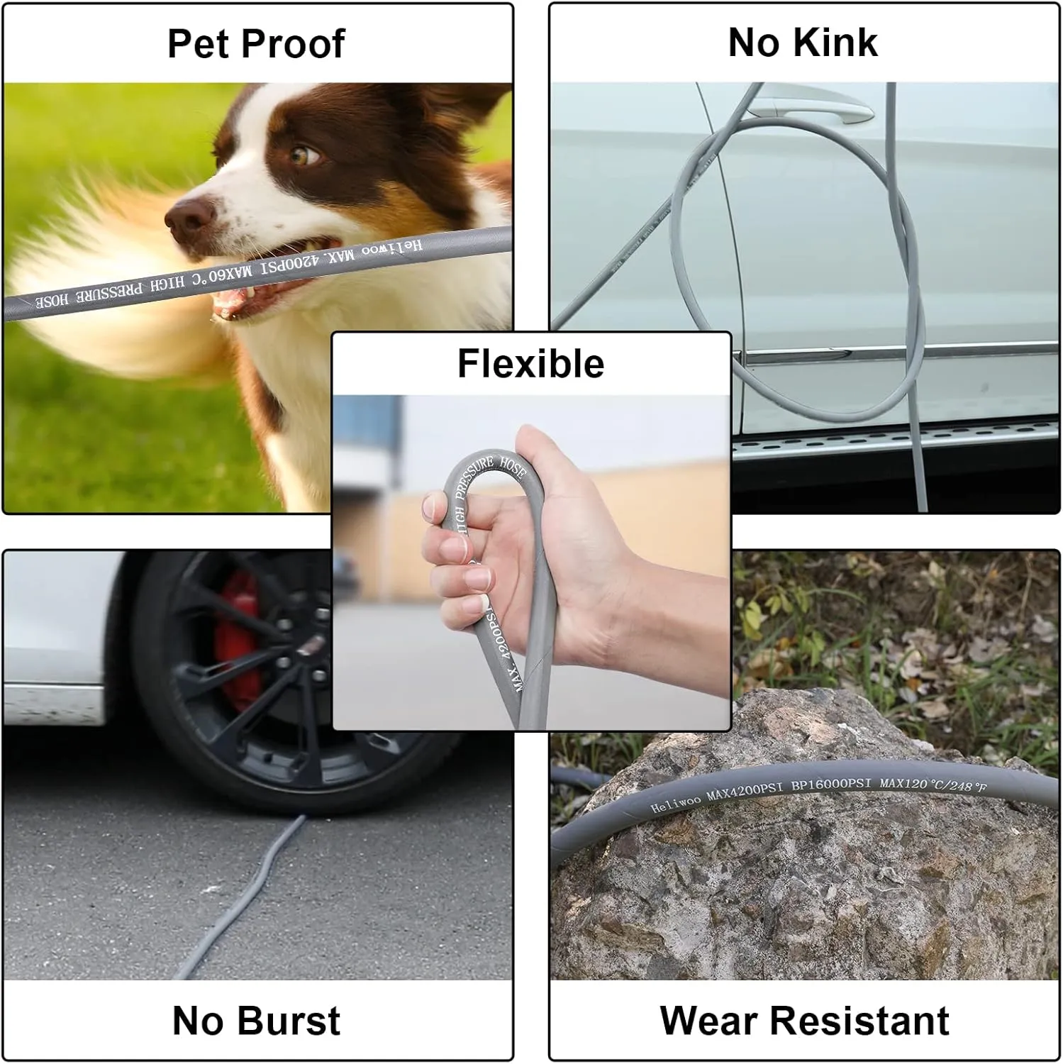 Pressure Washer Hose 150ft, 1/4 Inch Kink Resistant Power Washer Extension Hose, Flexible Heavy Duty Replacement Hose, Compatible with M22 14mm Fittings, High Tensile Wire Braid - 4200 PSI