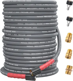 Pressure Washer Hose 150ft, 1/4 Inch Kink Resistant Power Washer Extension Hose, Flexible Heavy Duty Replacement Hose, Compatible with M22 14mm Fittings, High Tensile Wire Braid - 4200 PSI