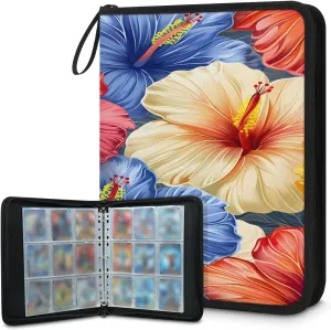 Pretty Flowers 3 Ring Trading Zipper Binder Strap, Trading Card Binder 4 Pocket, 400 Pockets Card Holder with 50 Removable Sleeves for Game Cards