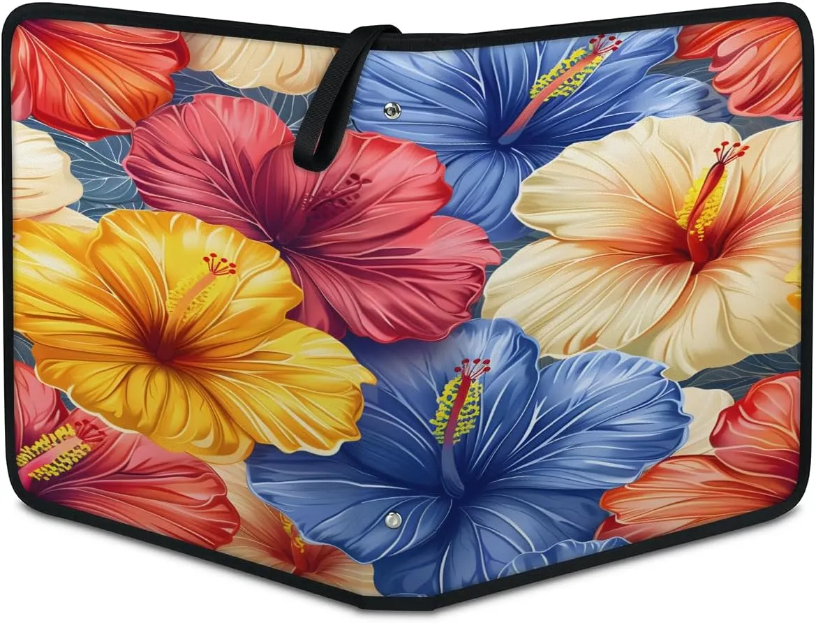 Pretty Flowers 3 Ring Trading Zipper Binder Strap, Trading Card Binder 4 Pocket, 400 Pockets Card Holder with 50 Removable Sleeves for Game Cards
