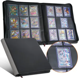 PREZA Toploader Binder - Holds 216 Top Loaders - 9 Pocket Trading Card Storage with Double Sided Sleeves for TGC and Sports 3" x 4" Top Loaded Trading Cards (Black)