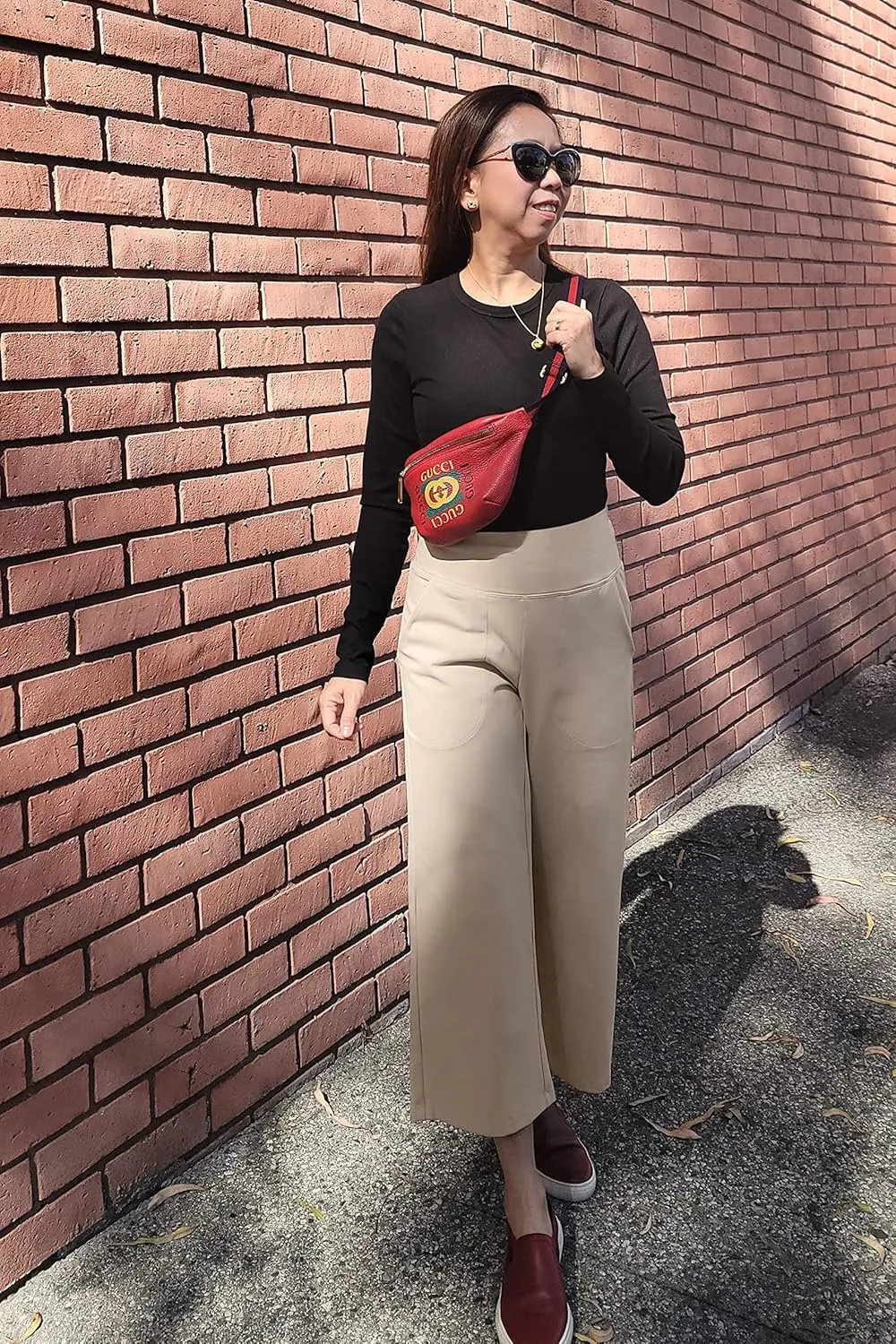Promover Capri Pants for Women Wide Leg Yoga Cropped Pants with Pockets Loose Casual Summer Pants