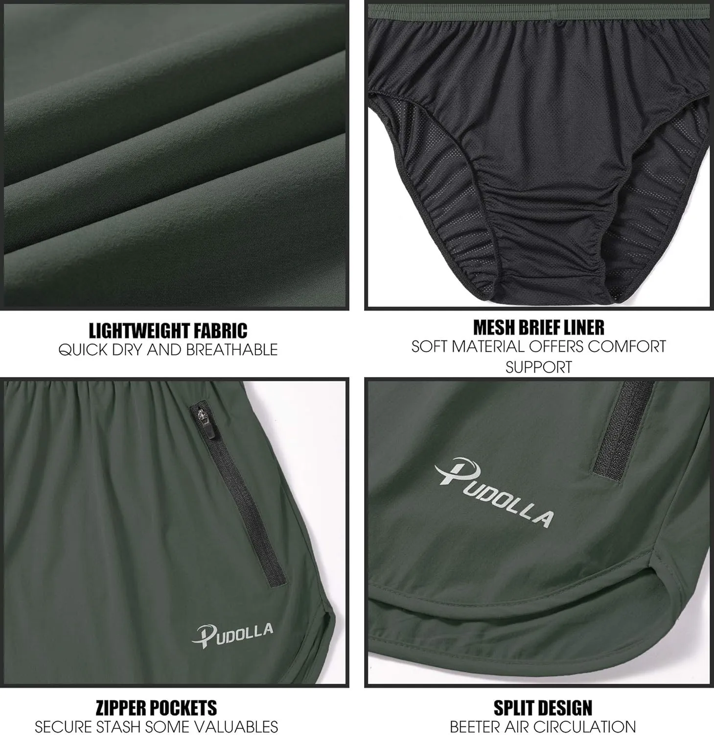 Pudolla Men’s Running Shorts 3 Inch Quick Dry Gym Athletic Workout Shorts for Men with Zipper Pockets