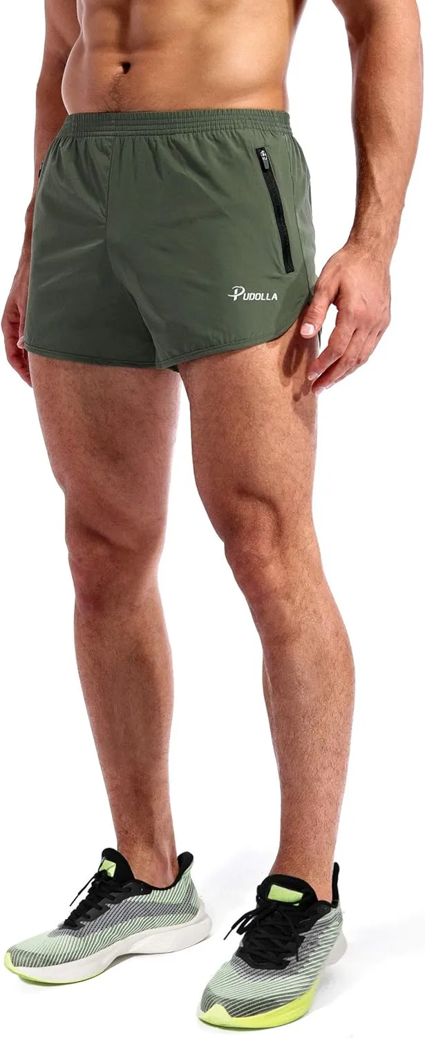 Pudolla Men’s Running Shorts 3 Inch Quick Dry Gym Athletic Workout Shorts for Men with Zipper Pockets