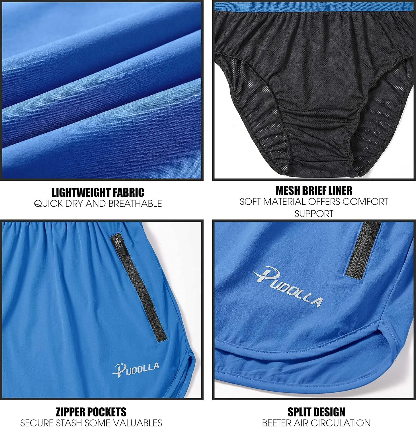 Pudolla Men’s Running Shorts 3 Inch Quick Dry Gym Athletic Workout Shorts for Men with Zipper Pockets